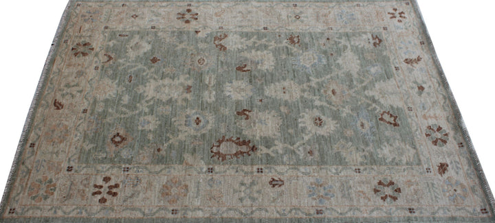 Tribal 4x6 Ft Hand Knotted Turkish Oushak Rug - Green Beige Brown Rug - Plush, Wool Rug - Oriental Area Rug - Entryway Rug - Small Area Rug-San Francisco Rugs--San Francisco Rugs