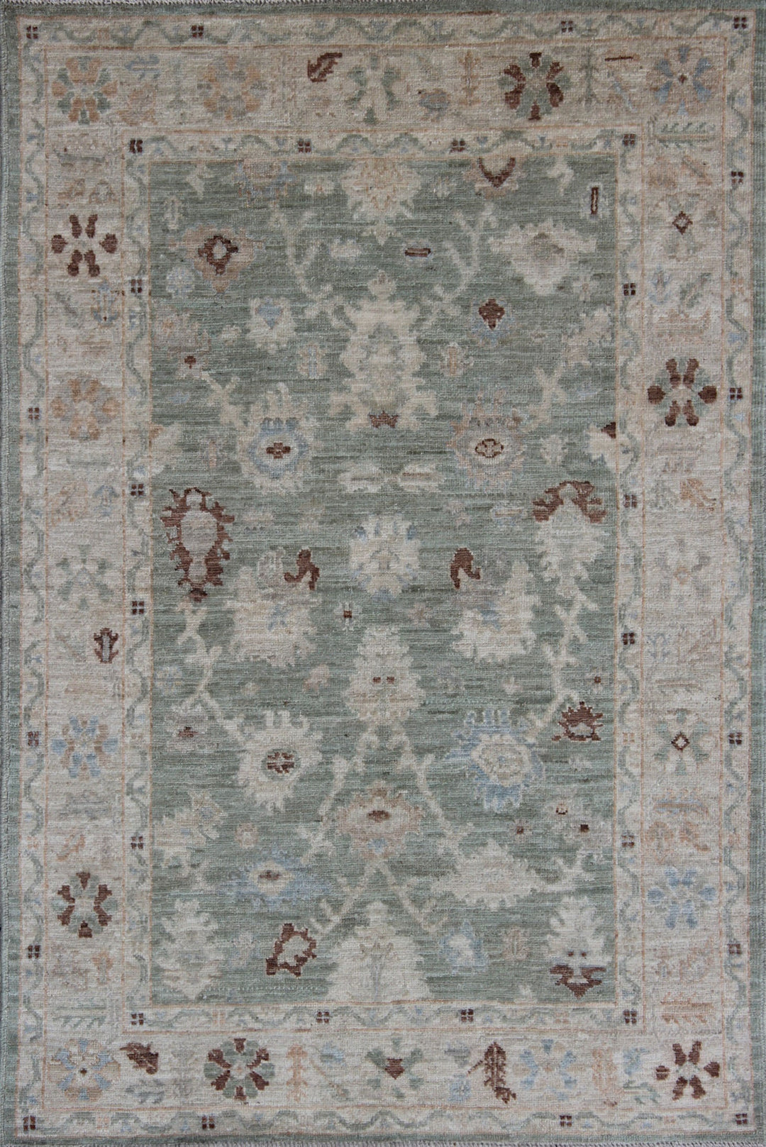 Tribal 4x6 Ft Hand Knotted Turkish Oushak Rug - Green Beige Brown Rug - Plush, Wool Rug - Oriental Area Rug - Entryway Rug - Small Area Rug-San Francisco Rugs--San Francisco Rugs