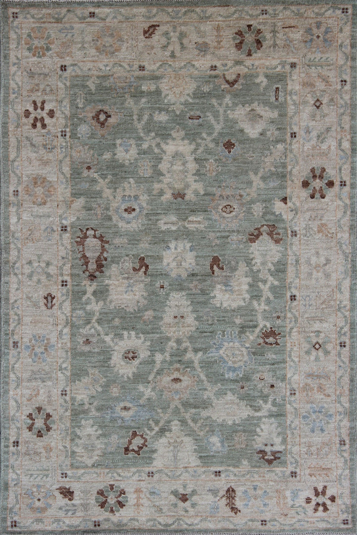 Tribal 4x6 Ft Hand Knotted Turkish Oushak Rug - Green Beige Brown Rug - Plush, Wool Rug - Oriental Area Rug - Entryway Rug - Small Area Rug-San Francisco Rugs--San Francisco Rugs