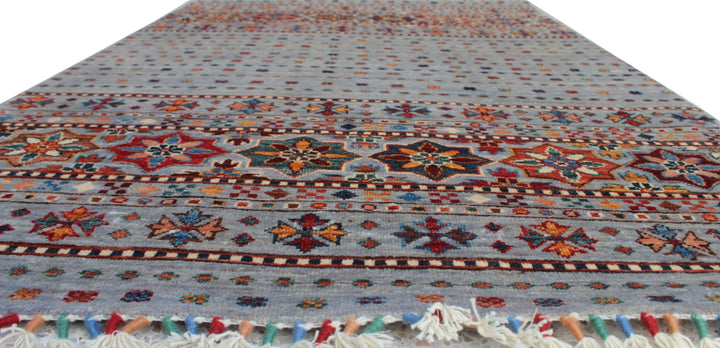 Gray 3'7x4'11 Ft Khoy Nomad Rug - Hand Knotted Striped Design Rug - Afghan, Wool Rugs - 3x5 Entryway Rug - Kitchen Rug - Small Area Rugs-San Francisco Rugs--San Francisco Rugs