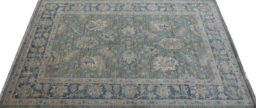 Green-Blue 5x7 Ft Hand Knotted Turkish Oushak Rug - Plush Wool Rug - Tribal Area Rug - Small Office Rug - Living Room Rug - Home Decor Rugs-San Francisco Rugs--San Francisco Rugs