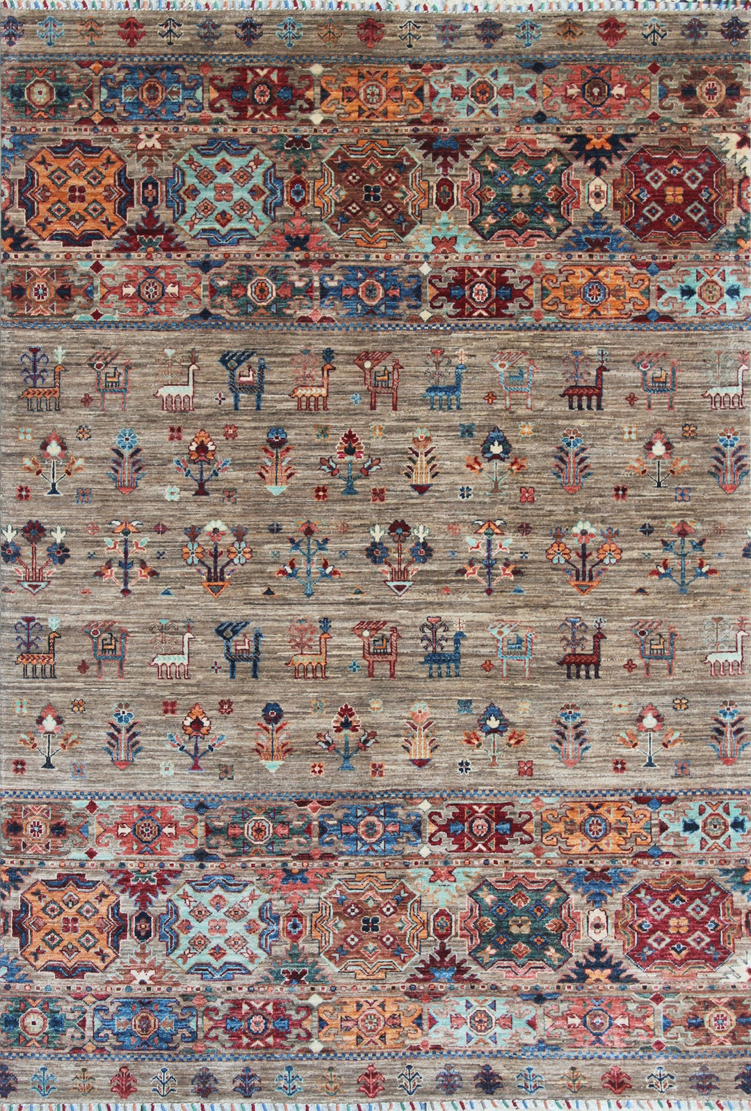 Tribal 5'6x7'8 Ft Plush Wool Rug - Tribal Afghan Rug - Hand Knot Turkish Motif Rug - Khoy Nomad Rug - 6x8 Dining Room Rug - Living Room Rug-San Francisco Rugs--San Francisco Rugs