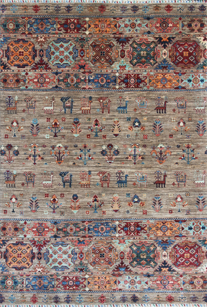 Tribal 5'6x7'8 Ft Plush Wool Rug - Tribal Afghan Rug - Hand Knot Turkish Motif Rug - Khoy Nomad Rug - 6x8 Dining Room Rug - Living Room Rug-San Francisco Rugs--San Francisco Rugs