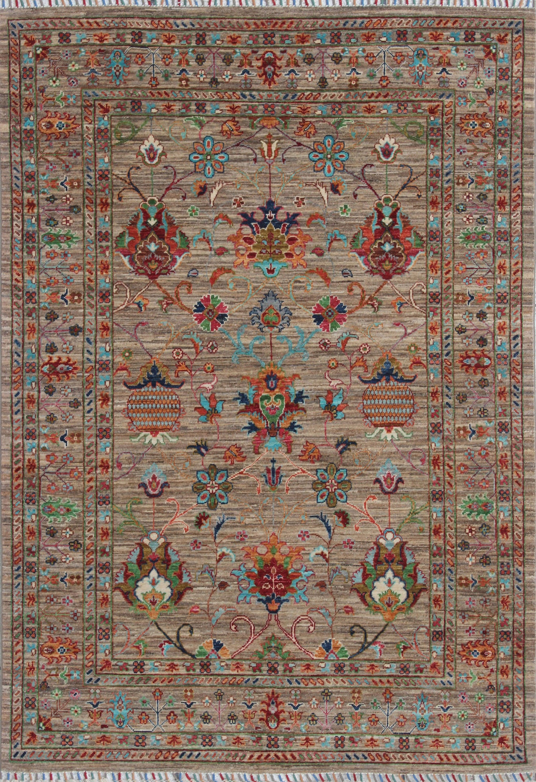 Gray 4'9X6'8 Ft Sultani Rug - Floral Design Rug - Hand Knot Wool Rug - Oriental Afghan Rug - 5x7 Office Rug - Living Room Rug - Home Decors-San Francisco Rugs--San Francisco Rugs